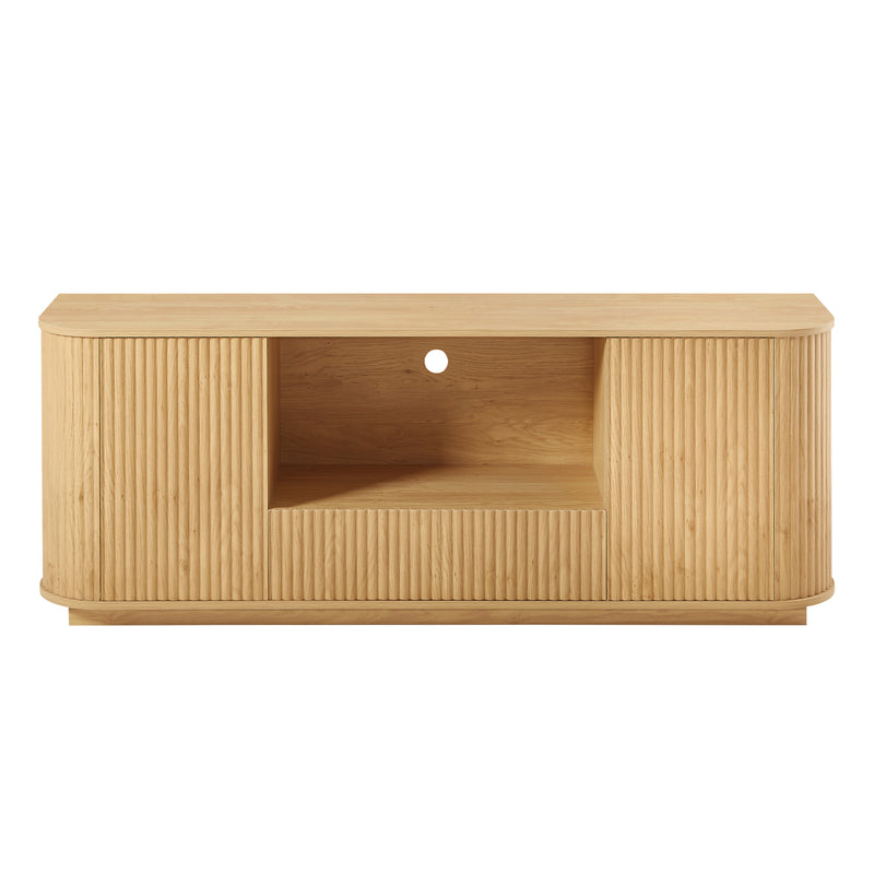 Modern Wavy TV Stand, Rounded Sideboard with Storage, Natural Particleboard and MDF, 64''W x 15''D x 24''H