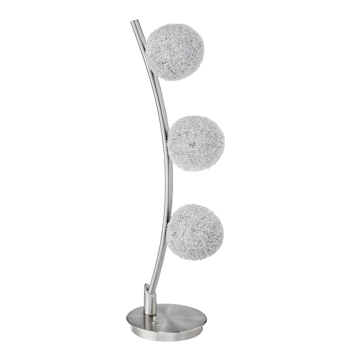 Modern Home Decor Table Light 1pc Curved Stand Satin Nickel Finish Bedroom Living Room, 3 Wire-Wrapped Balls