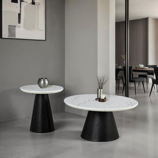Metzger Round Cocktail Faux End Table | Glass House Furnishings
