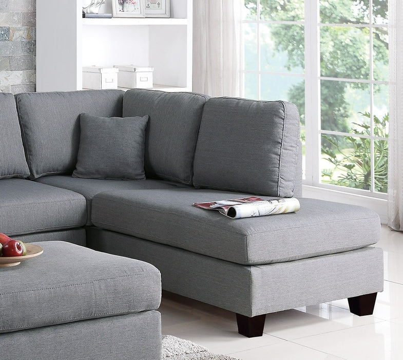 Grey 3-Piece Sectional Living Room Furniture Set, Reversible Chaise Sofa and Ottoman with Polyfiber Linen-Like Fabric Cushion Couch