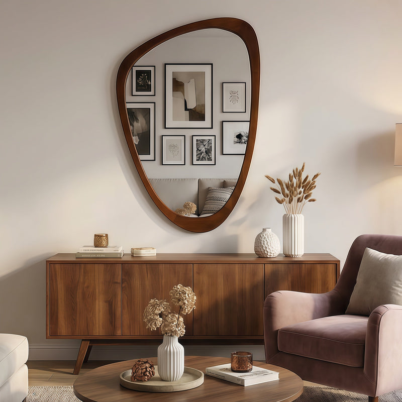 Monroe Black Walnut Irregular Solid Wood Wall Mirror Glass House Furnishings