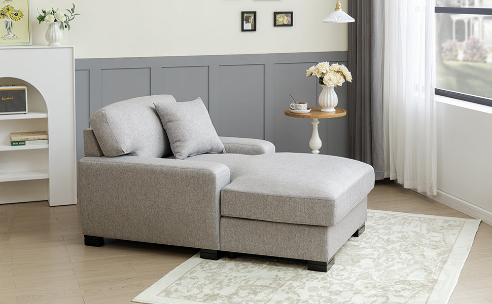 Modern Mid-Century Indoor Oversized Chaise Lounger Comfort Sleeper Sofa with Pillow and Soild Wood Legs, Linen, Gray