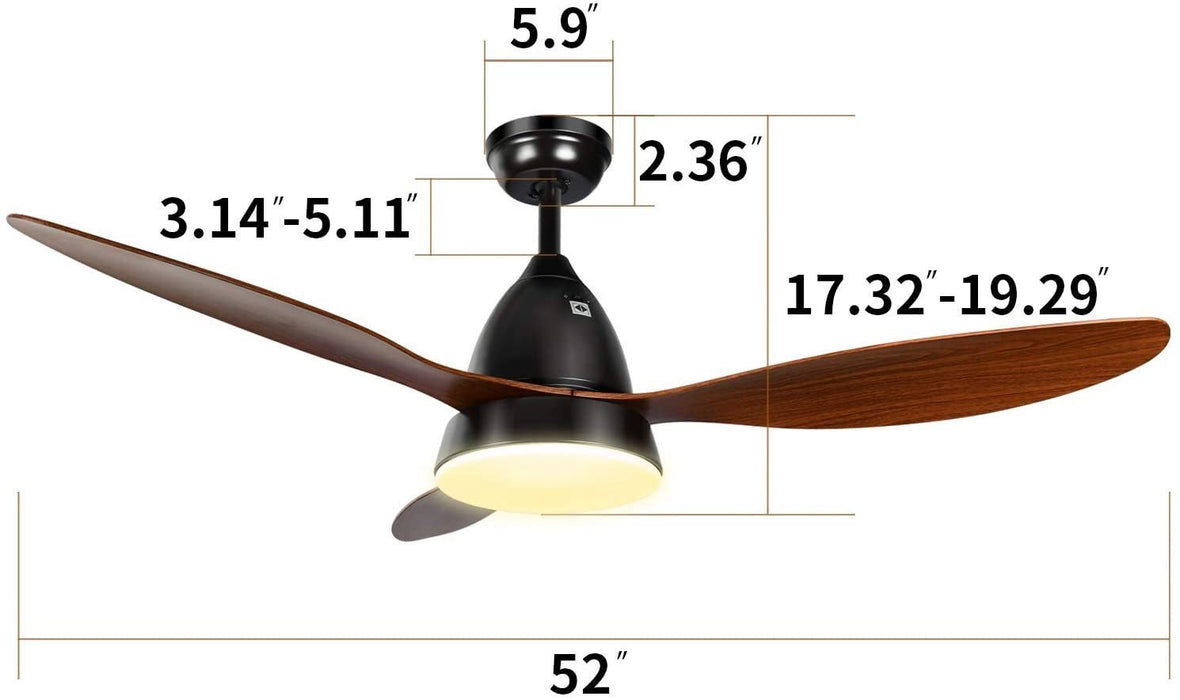 ANKEE Ceiling Fans, 52'' Ceiling Fan with LED Frosted Light and Remote Control, Brushed Nickel Finish Blades for Living Room Kitchen Bedroom Dining Room, Brown-black