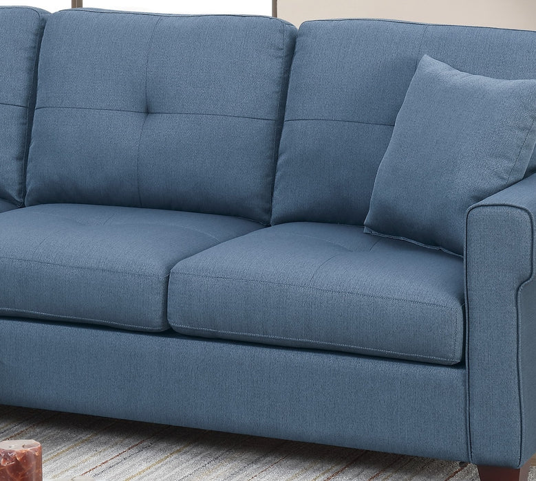 Blue Glossy Polyfiber Tufted Cushion Sectional Sofa With Reversible Chaise, Living Room Furniture