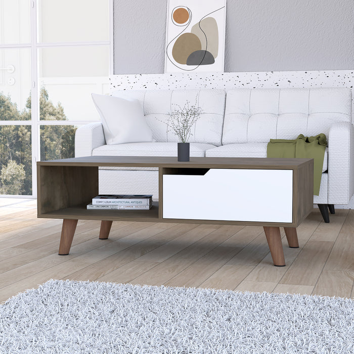 New Haven 1-Drawer 1-Shelf Rectangle Coffee Table Dark Brown and White