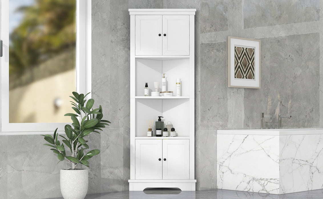 Tall Bathroom Storage Cabinet, Corner Cabinet with Doors and Adjustable Shelf, MDF Board, White