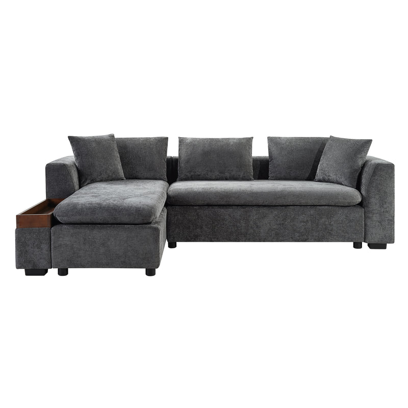 Modern L-Shaped Sectional Sofa with Storage in Gray Chenille, 93.7' Upholstered Couch