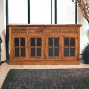 Camden Chestnut Solid Wood Sideboard with Drawers and Shelves Glass House Furnishings