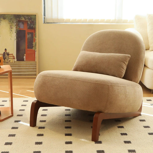 Cute Accent Chair with Solid Wood Legs, Living Room Chair with Soft Fabric Cushion, Cozy Bedroom Chair, Comfy Armless Reading Chair for Apartment, Waiting Room, Balcony (Camel) Glass House Furnishings
