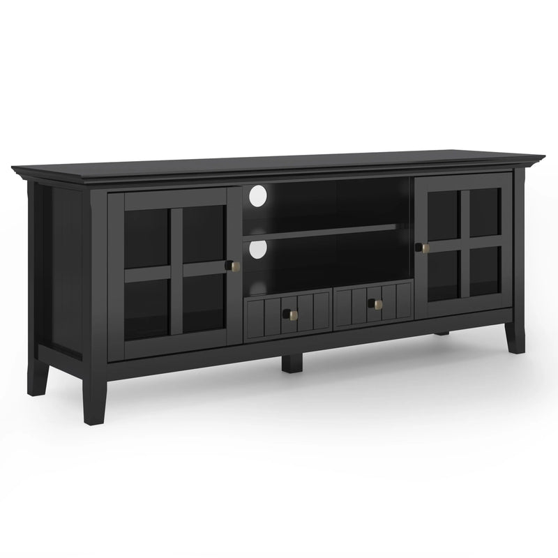 Acadian 60 inch Wide Solid Wood TV Stand in Black for TVs up to 65 inches with Storage and Cable Management Glass House Furnishings