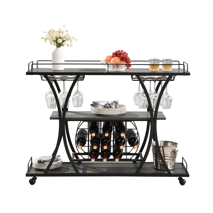 Industrial Bar Cart, Kitchen & Serving Cart with Wheels, 3-Tier Storage Shelves