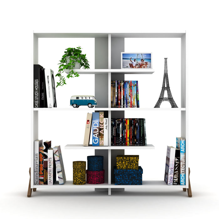 Furnish Home Store Kipp Wood Frame Etagere Open Back 6 Shelves Bookcase Industrial Bookshelf for Office and Living Rooms Modern Bookcases Large Bookshelf Organizer, Walnut/White