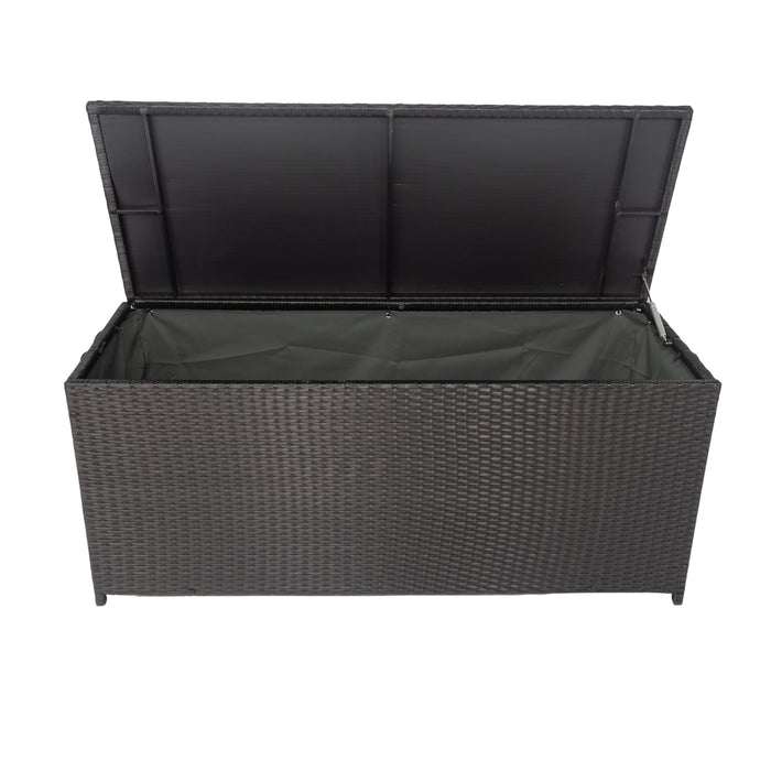 Outdoor Storage Box, 113 Gallon Wicker Patio Deck Boxes with Lid - Outdoor Cushion Storage Container Bin Chest for Kids Toys, Pillows and Towel, Black