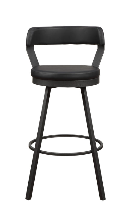 Set of 2 Black Faux Leather Upholstered, Swivel Bar Height Pub Chairs With Metal Base & 360-Degree Swivel Design