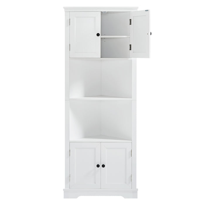 Tall Bathroom Storage Cabinet, Corner Cabinet with Doors and Adjustable Shelf, MDF Board, White