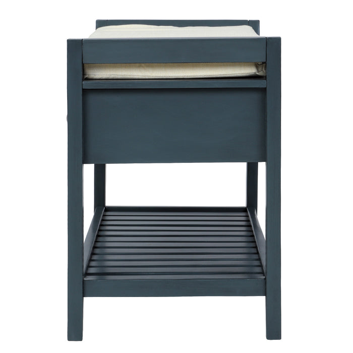 TREXM  Shoe Rack with Cushioned Seat and Drawers, Multipurpose Entryway Storage Bench, Antique Navy