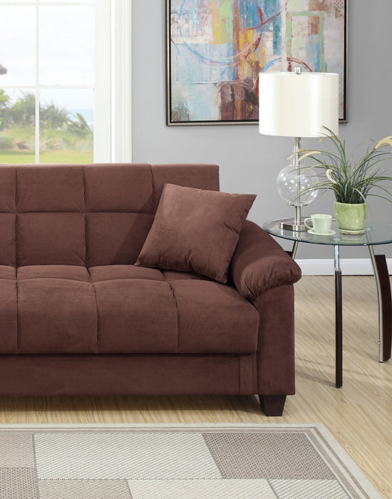 Contemporary Living Room Adjustable Sofa Chocolate Color Microfiber Plush Storage Couch 1pc Futon Sofa w Pillows