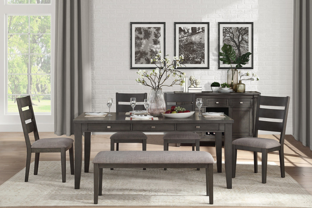 Transitional Gray Finish Wood Framed Bench with Fabric Upholstered Seat - Casual Dining Furniture