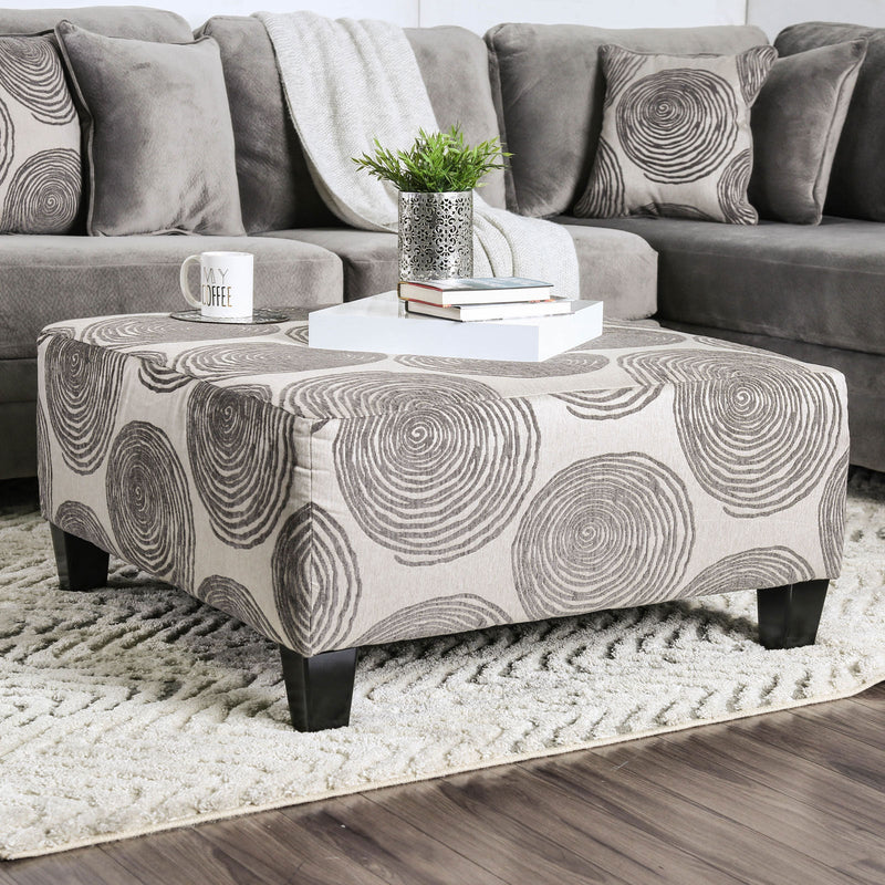 Hudson Oversized Gray Patterned Upholstered Ottoman Glass House Furnishings