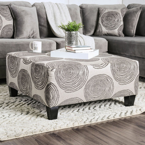 Hudson Oversized Gray Patterned Upholstered Ottoman Glass House Furnishings