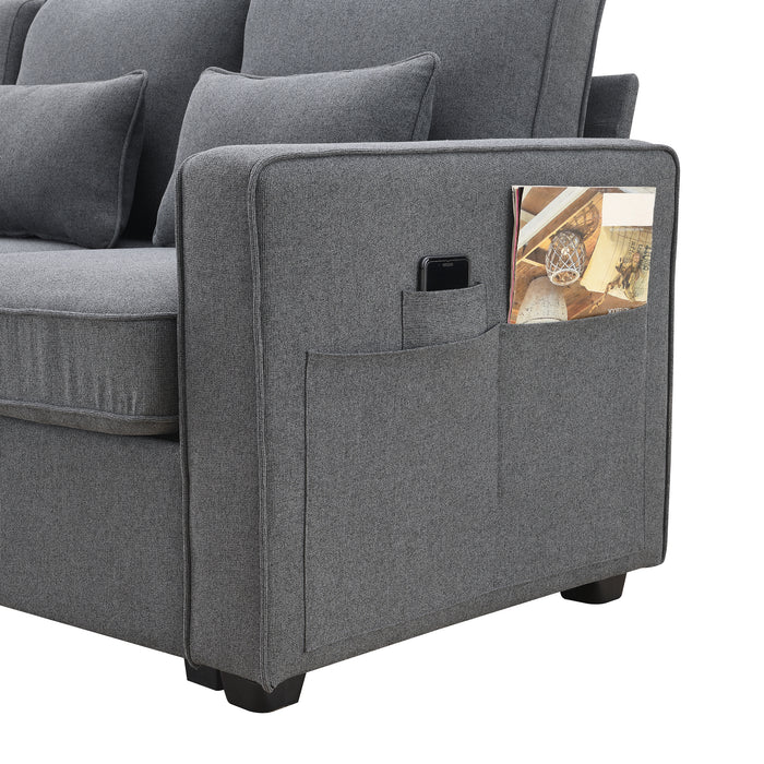 Modern 104" 4-Seater Linen Sofa with Armrest Pockets and Pillows