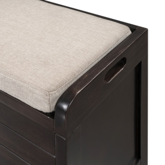 TREXM  Storage Bench with Removable Basket and 2 Drawers, Fully Assembled Shoe Bench with Removable Cushion (Espresso)