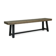 Cloud Outdoor Bench with Acacia Wood Frame and Slat Panel Design, Sandblast Grey and Black Glass House Furnishings