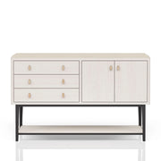 Vanilla White Server with Metal Base, Solid Wood and MDF, 60' Length Glass House Furnishings