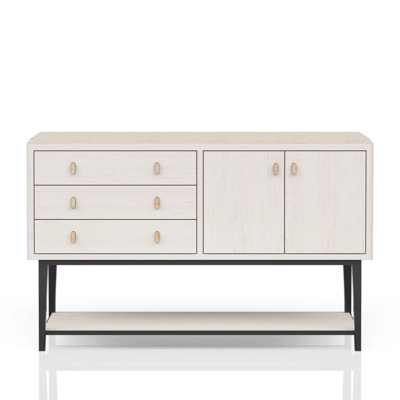Vanilla White Server with Metal Base, Solid Wood and MDF, 60' Length Glass House Furnishings