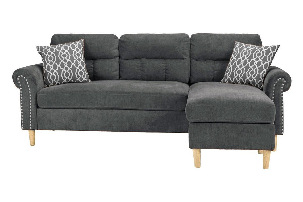 Slate Polyfiber Reversible Sectional Sofa Set with Chaise, Pillows, Plush Cushion, Couch Nailheads