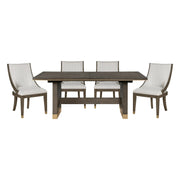 Modern Brown Finish 5pc Dining Set Extension Dining Table and 4x Armchairs Set Gold Tipping Upholstered Dining Kitchen Furniture Glass House Furnishings