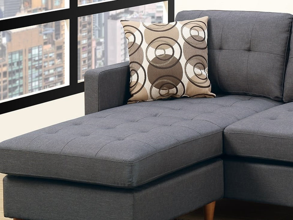 Polyfiber Reversible Sectional Sofa With Tufted Back, Modular Design & Pillows - Living Room Furniture, Blue Grey