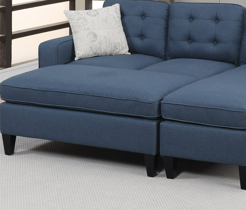 3-Piece Reversible Sectional Sofa Set with Navy Tufted Polyfiber, Wood Legs, Chaise Sofa, Ottoman, Pillows, and Cushion Couch