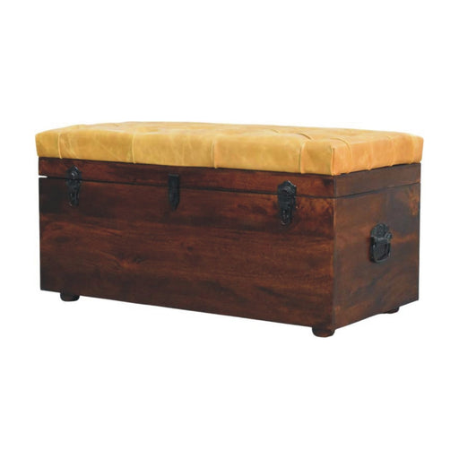 Benson Walnut Wood Bench Storage Trunk | Glass House Furnishings