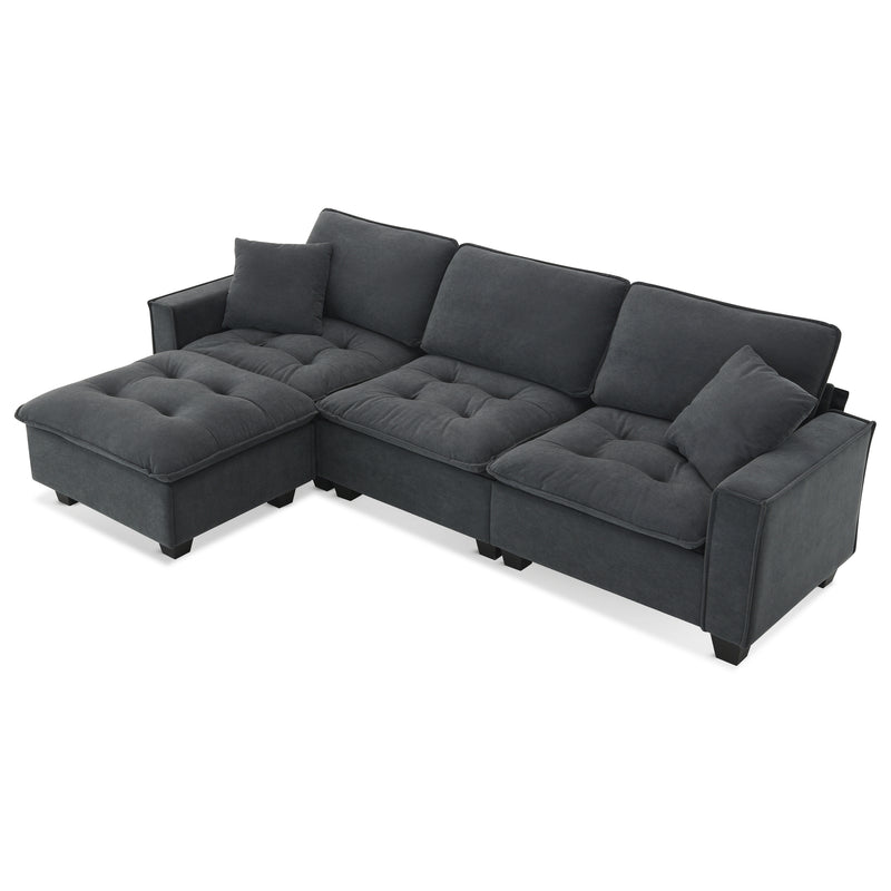 Modern Convertible Sectional Sofa with Ottoman and Free Pillows, Suede Velvet, 100*59', L-shaped, 3 Colors