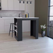 Kitchen Island, Kitchen Bar Table 36' H, with 3-Side Shelves, White, Wengue/ Ibiza Marble Color Finish Glass House Furnishings