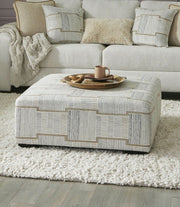 Haven Beige Chenille Upholstered Ottoman Glass House Furnishings