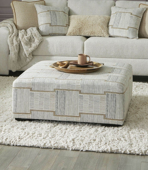 Haven Beige Chenille Upholstered Ottoman Glass House Furnishings