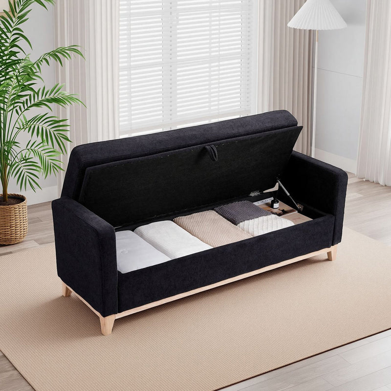 Sloane Black Sherpa Storage Bench with Bolster Pillows Glass House Furnishings