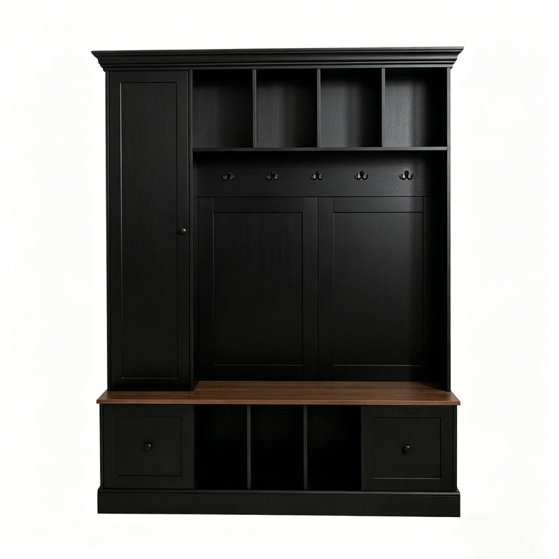 Walden Farmhouse Hall Tree with Shoe Storage and Drawers Glass House Furnishings