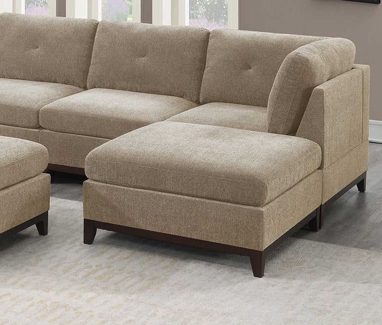 Camel Chenille Fabric Modular Sectional 9pc Set Living Room Furniture Corner Sectional Couch 3x Corner Wedge 4x Armless Chairs and 2x Ottomans Tufted Back Exposed Wooden Base