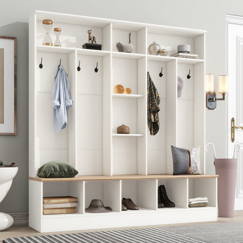 Marlow White Hall Tree with Storage Bench Glass House Furnishings