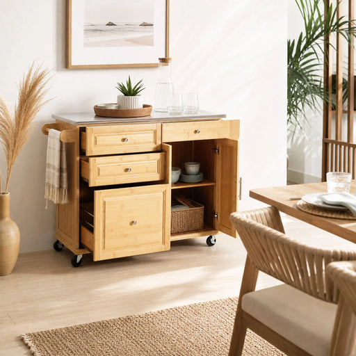 Indoor Bamboo Rolling Kitchen Furniture | Glass House Furnishings