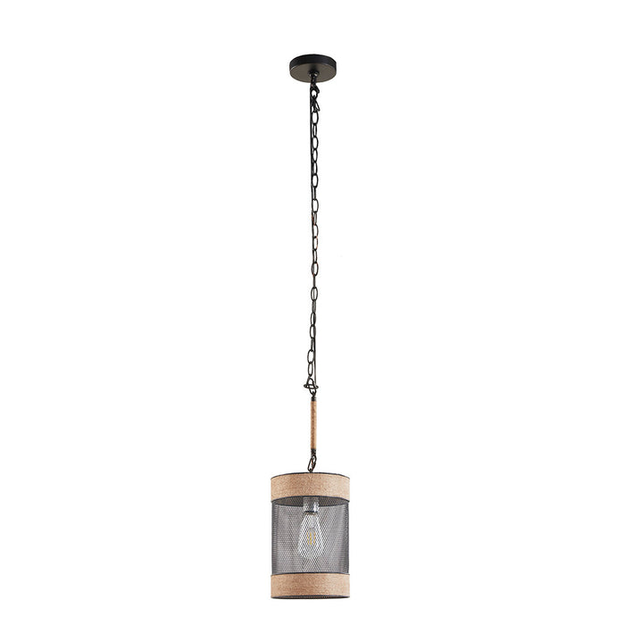 Natural Rope and Metal Mesh Cylinder Pendant