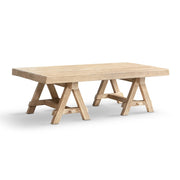 Hawthorne Solid Reclaimed Elm Rectangular Trestle Coffee Table, Heritage Light Natural Brown, 48 inches Glass House Furnishings