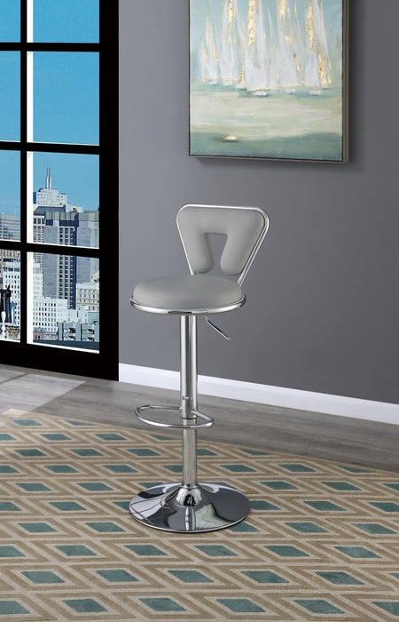 Set of 2 Modern Stylish Bar Stool Gas Lift Chairs With Gray Faux Leather & Chrome Base Metal Frame, Adjustable