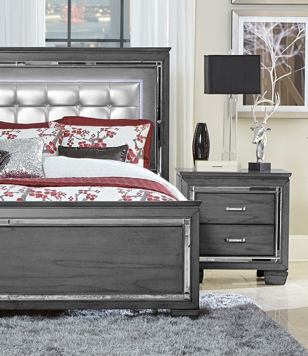 Glamourous Style 1pc Nightstand of 2x Drawers LED Lighting Faux Crystals Bar Pulls Gray Finish Modern Bedroom Furniture