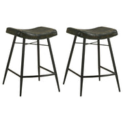 Ridgeway Espresso Upholstered Counter Stool Set of 2: Backless Leather Seating with Flared Legs and Built-in Footrests in Antique Espresso Finish Glass House Furnishings