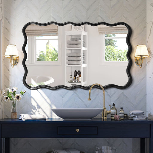 Monroe Black Wavy Rectangle Wall Mirror | Glass House Furnishings