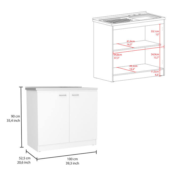 Napoles Utility Sink With Cabinet, Double Door, One Shelf -White